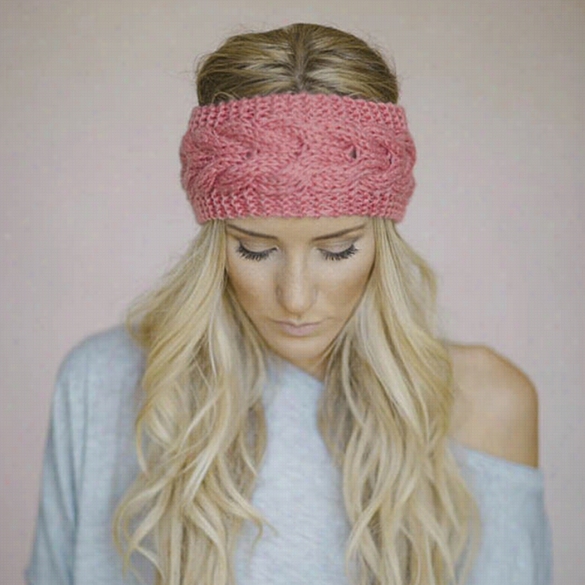Women  Fashion Casaul Headband Solid Knit Elastic Crocht Haiband E Ar Warmer Hairwrap