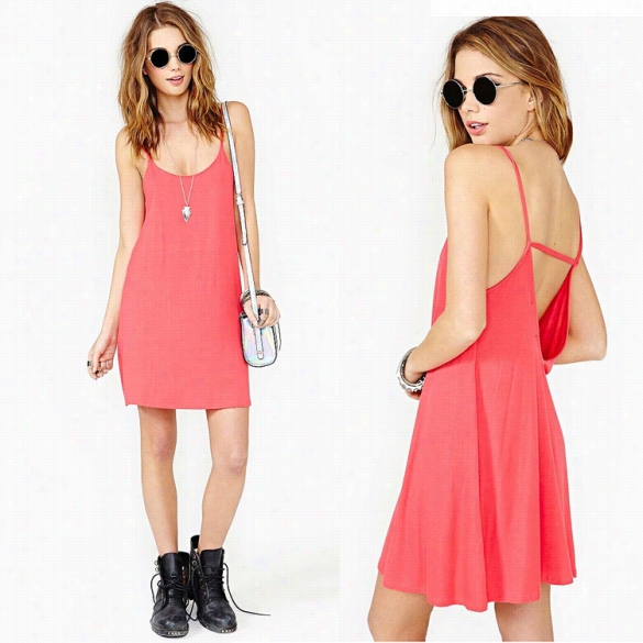 Women Fashion Sexy Casual Round Neck Sleeveless Backless Strong Strop Short Dre Ss