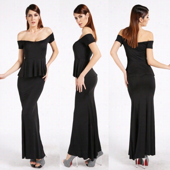 Woomen Sexy Off Projection Peplum Slim Maxi Formal Cocktial Partyg Oown Eve Long Dress