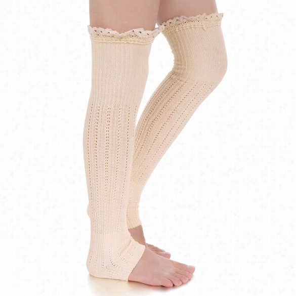 Zeogoo Women Croch Et Lace Trim Kn It Long Leg Warmers Knee High Boot Socks