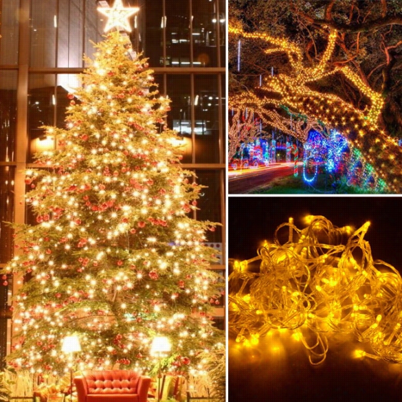 10m 100 Led Yellow  Lights Decorativir Christmas Party Festival Twinkle String Lamp Bulb With Tail Plug