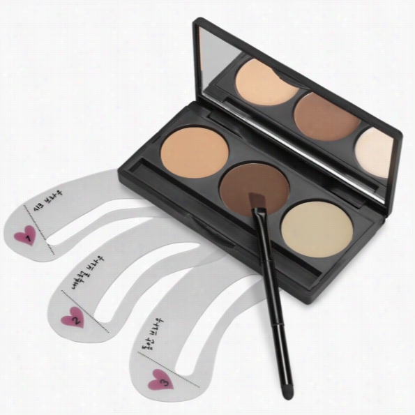 Ace Vivi 3 Colors Eyebrow Powder Eye Brrow Palette  With3  Pcs Eyebrow Stenclis Set