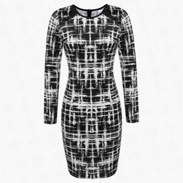 Angvns Elegant Women Printed Business Office Work Fitted Stretch  Bodycon Dress