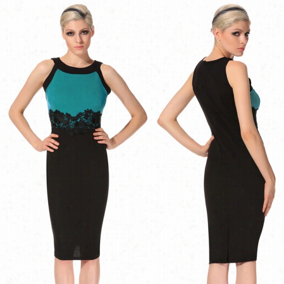 Angvns Lady Women' Fashoin Vintage Title Sleeveles Ssexy Slim Patchwork Dress