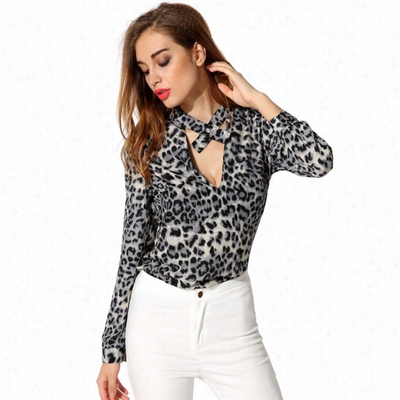 Angvns Stylish Ladies Women C Asual Stand Collar Key-holel Ong Sleeve Loose Shirt