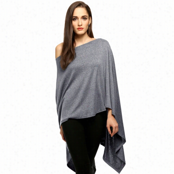 Angvns Women Fashion Slash Neck Long Asymmetric Hem Wraps Poncho Cape Coat