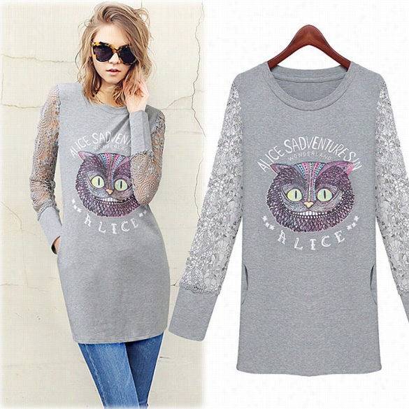 Autumnc Lothes Stree Tspring And Owl Printe Doodies Long Sweater Long Lace Sleeve Women's Plus Size Clothing