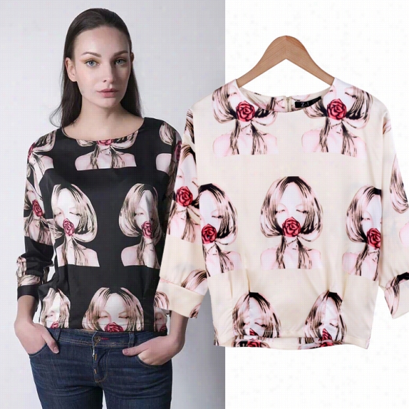 Best Sale New Stylish Lady Women Elegant Fashion Retro Floral Print Blouse O-neck 3"4 Sleeve Tops Casual Shirtol