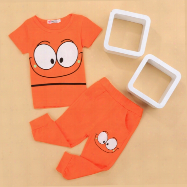 Fashion Baby Children Cartoon Short Sleeve Print T-shirt Tops And Pants Two Piece Set