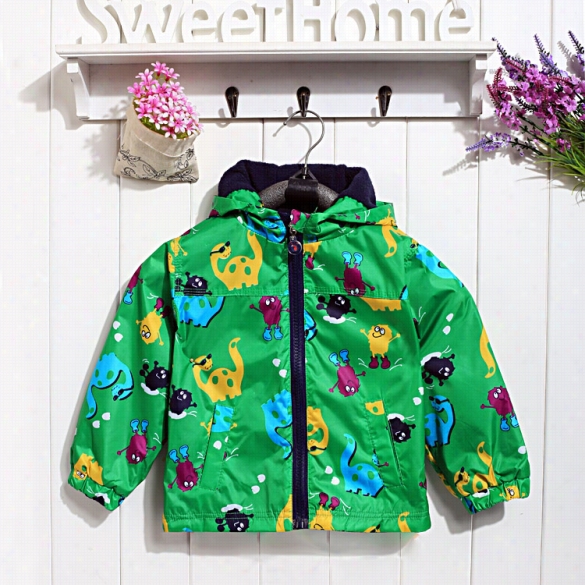 Fashion Childrenboys Long Sleeve Fleece Thi Cken Cla Jacket Carton Animal Pprint Hooded Raincoat Outerwear