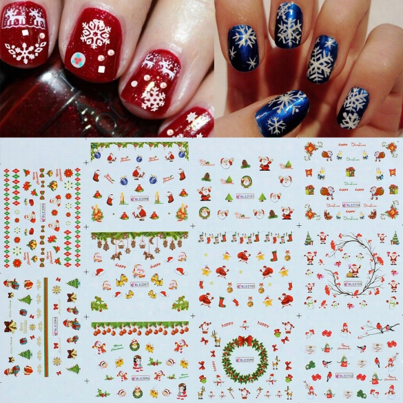 Fashion Christmas Water Transfer Claw Art Tips Sticker Decal Diy Manicure Decoration