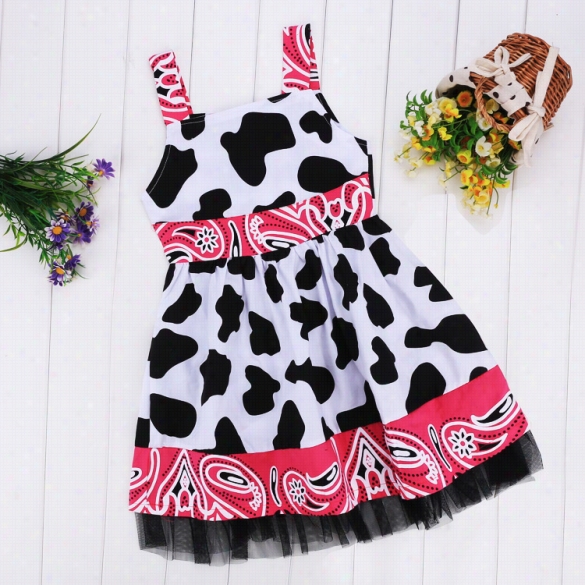 Fashi On Cute Kids Girls Wear Strap Sleeveless High Waist Splice Print Dress