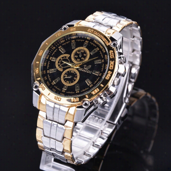 Faashion Stainless Steel Voluptuousness Sprot Analog Quartz Clock Men's Wrrist Watch