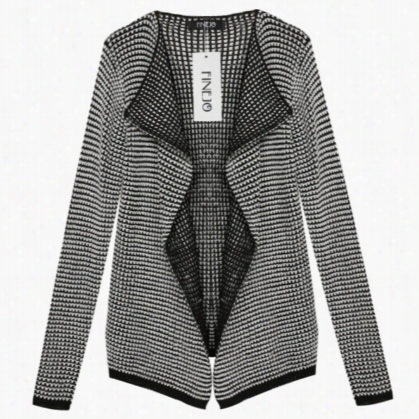 Finejo Koreanw Omen Fashion Lady Stripe Knitwear Cardigan Sweater Coat Oterwear