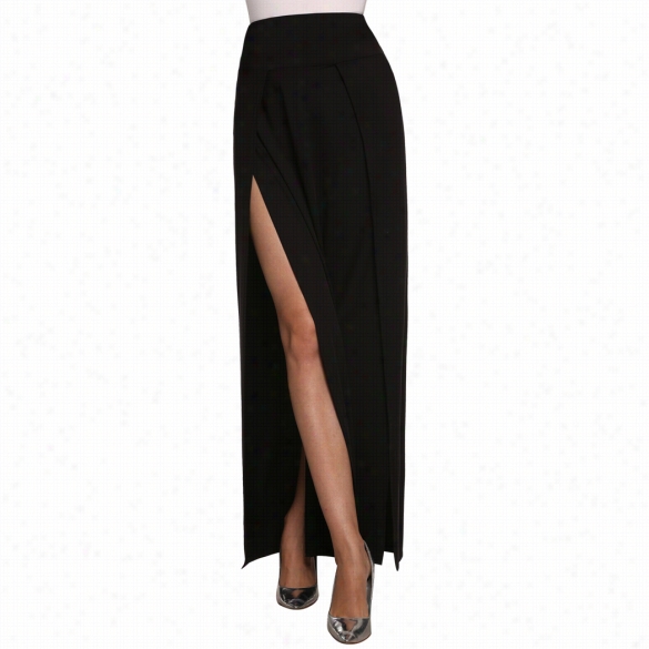 Finejo Women Fashion Sexy Elastic High Waist Side Split Irregualr Hem Solid Long Skirt