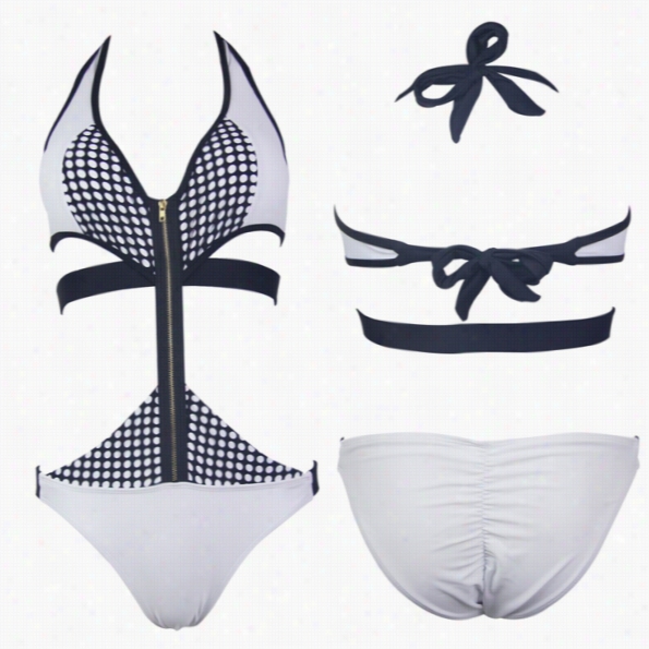 Hotsale Women's Bandage Bikini Set Push-up Padded Bra Swimsuit Zip Bathing Suit Swimwear