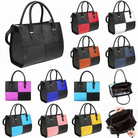 Ladies Fashion Ags Tote Handbag Women's Check Plaid Casual Faux Leather Shoulder Bag