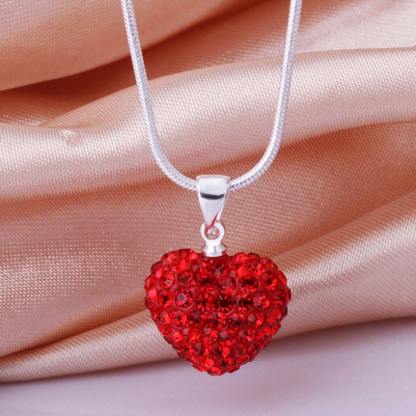 N028mix Colorf!ree Shippinh Fashion Shambala Necklace,heart Pendant Necklace Crystal Silver Jewelryy For W Omen Christmas Gift