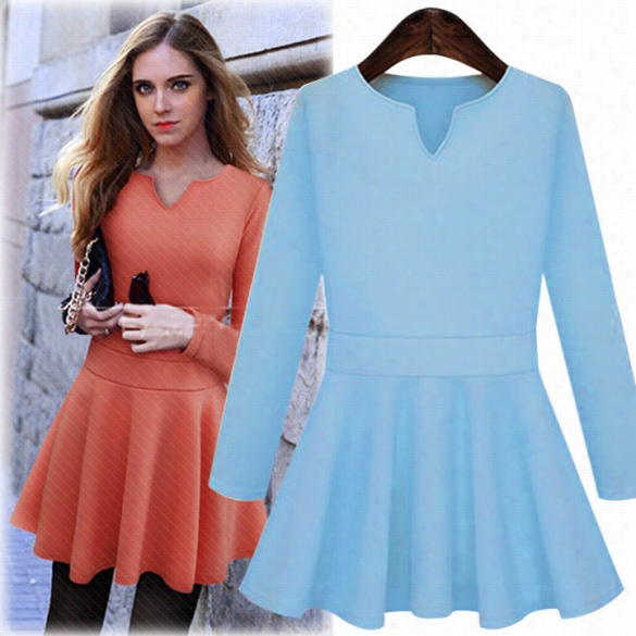 New Autumn Winter Dress Slim Long Sleev Ewomen Dress Casula Dress Pure Redness Dress