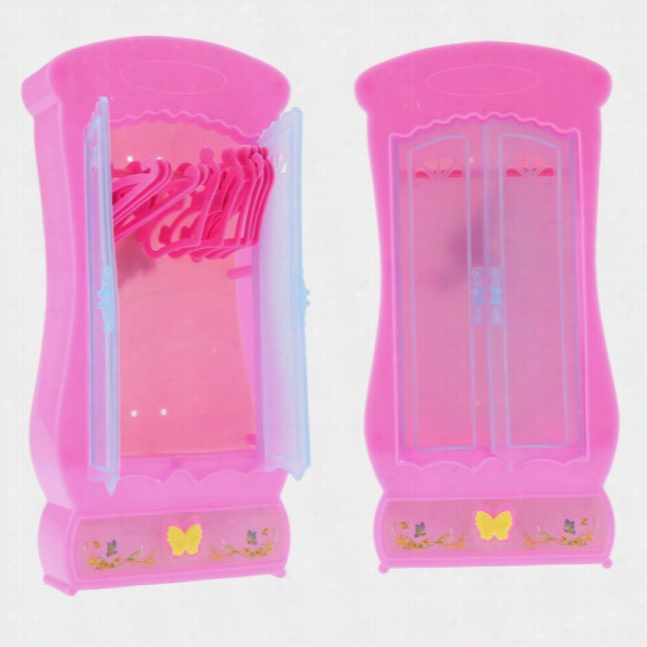 Ne Children Kid Girl Cute Lovelyt Oy Furniture Wardrobe Closet For Dolls 12pcs Lothes Stand Pink