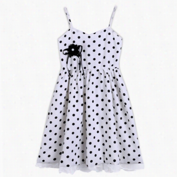 New Children Kids Girl's Wear Sweet Cute Lovely Sleeveless Strap Dots Accidental Chiffon A-line Pleated Dress White