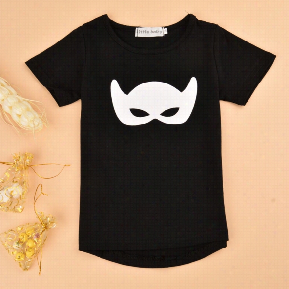 New Cute Kids Boys Cool O-neck Short Sleeve Mask  Print Casual T-shirt