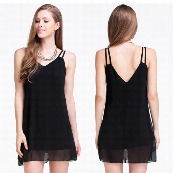 New Fashion  Lady Women's Sleeveless V-neck Sexy Straps Backless Dress