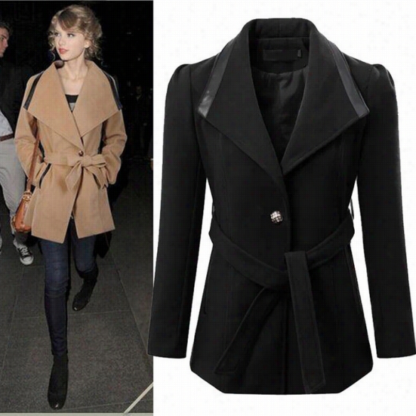 New Fashion Slim  Fitwide Lapel Women's Winter Fall Long Coat Jcaket