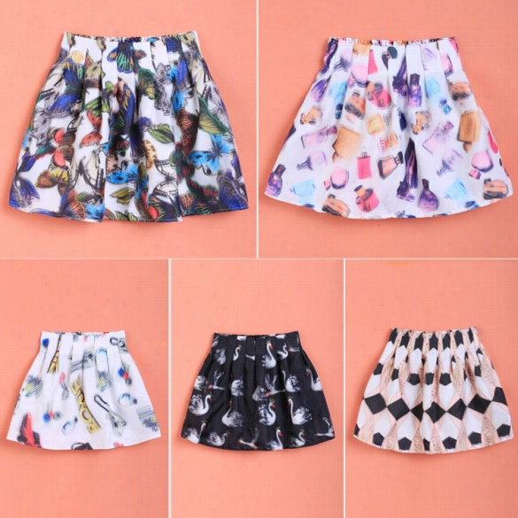 New Fashion Women A-line Organza Patchowrk Casual Retro Style Mini Print Skirt