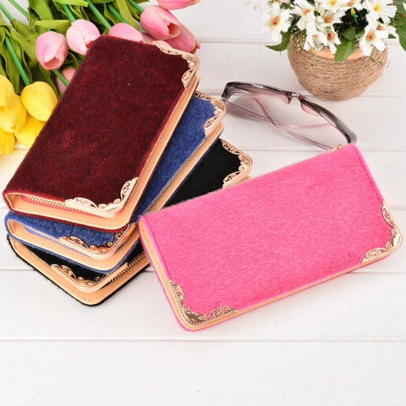 New Fashion Women Faux Hair Synthetic Leather  Long Wallet Cclutch Bag