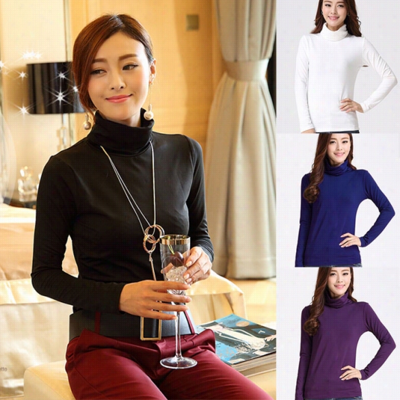 New Fashion Women's Long Sleeve Warm Trtleneck Casual Basic Shirt Tops Pulover