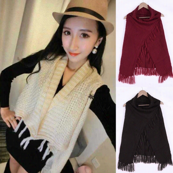 New Fsahion Wome'ns Sleeveless Detach Warm Tihckening Tassels Knitted Vest Coat