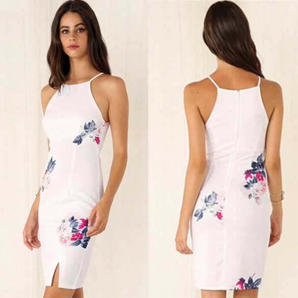 New Lady Women's Sexy Vintag Estyle Spaghetti Strap Floral Print Bodycon Slim Dress