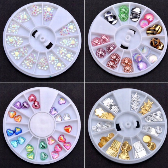 New Professional Colorful Rhinestone Alloy 3d Nnail Cunning Decorations + Wheel Box