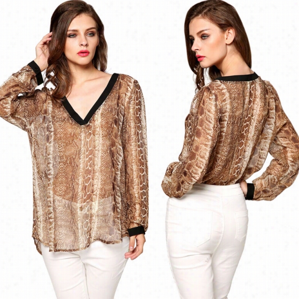 New Stylidh Hot Fashiion Lady Women Long Sleeve V-neck Chiffon Top Blouse