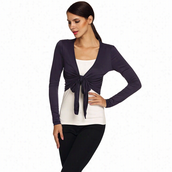 New Stylish Ladies Women Caual Llong Sleeve Solid Tie Front Cropped Shrug Top Cardigan