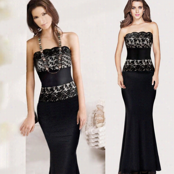 New Stylish Lady Women's Fashion Evening Party Gown Strapless Sleeveless Sexy Long Dress