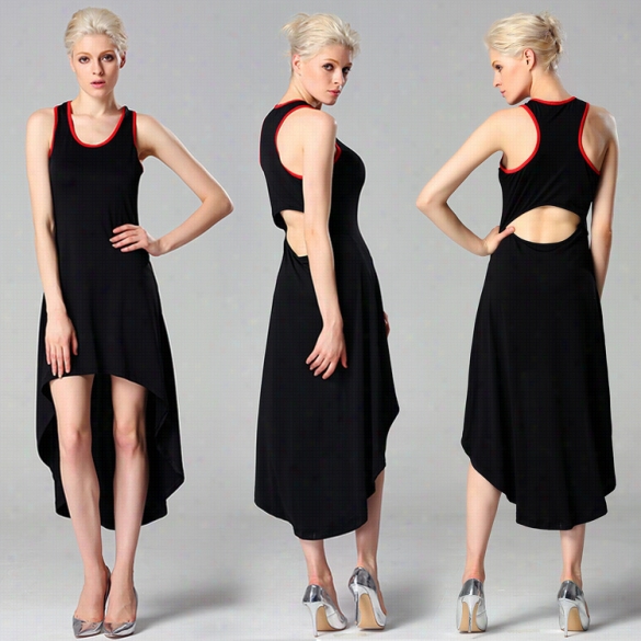 New Stylish Lady Women's Fashion Sleeveless O-neck S Exya Symmetrical Hem Dress