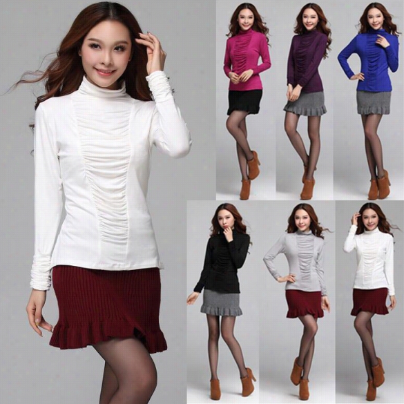 New Woman Slim Long Sleevs Sweater Lady Turn-down Cpllar Warm Pullovers Shirt