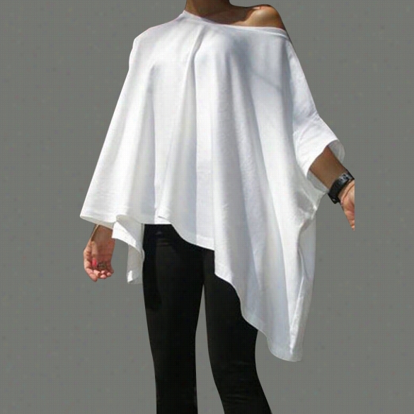 New Women Casual O-neck Solid Batwing Sleevve Loose T-shirt Blouwe