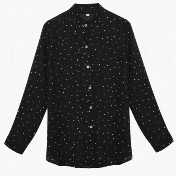 New Women Fashion Casual Chiffon Stand Collar Polka Dot Loose Shirt Blouse