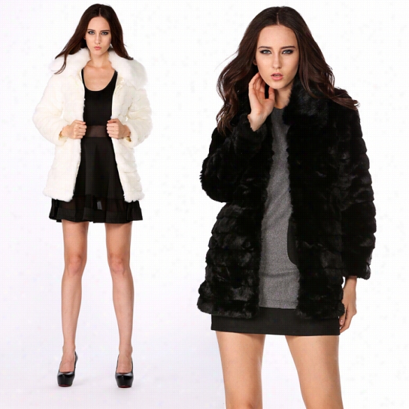 New Women's Hot Warm Sheep Husk Faux Fox Fur Mid Long Coat Shawl Parka Overcoat