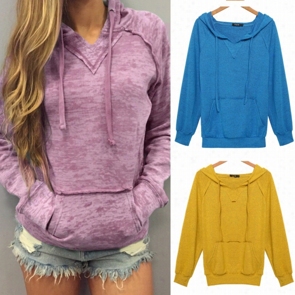 Stylish Ladies Women Lon Sleeve Solid Casual Hooded Loose Pullover Hoodies Sweatershirt