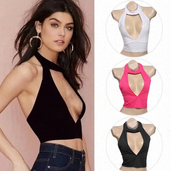 Sttlsh Lady Women's Fashion Halter Bqckless Slim Sexy Crop Tops Camisole