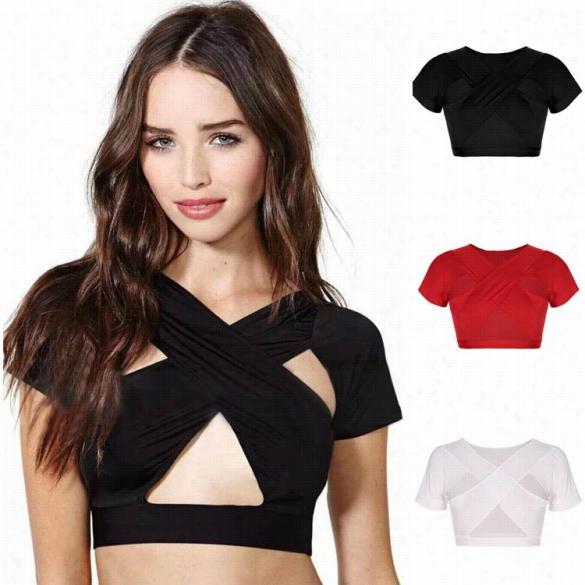 Stylish Lady Women's Fashion Short Sleeve Bandage Slim Sexy Crop Tops Camisole