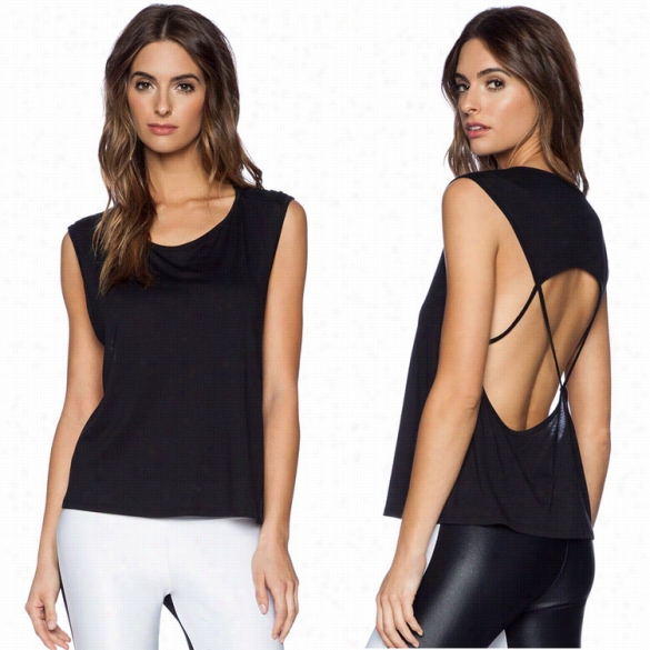 Stylish Lady Women's Sexy Sleeveless O-neck  Hollow Out Backless T-shirt