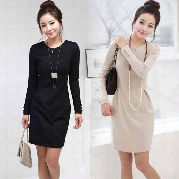 Stylish New Fashion Lady Wom En's Long Sleeve O-neck Casual Party Elegant Dress