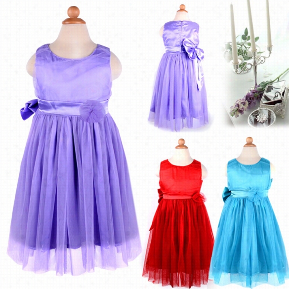 Summer Kids Girl's Sleeveless Dresses Net Yarn Lovely Princess Dress Clothing Attending Bow