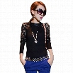 Finejo Sexy Women's Lace Splicing Long Sleeve Blouse Tops Casual Knit Shirt