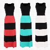 Meaneor Fashion Women Sleeveless O-Neck Striped Casual Contrast Color Maxi Dress